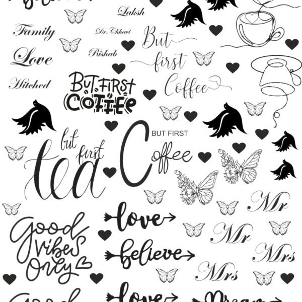 Luxury EP Metal Stickers | Coffee & Tea Text & Birds