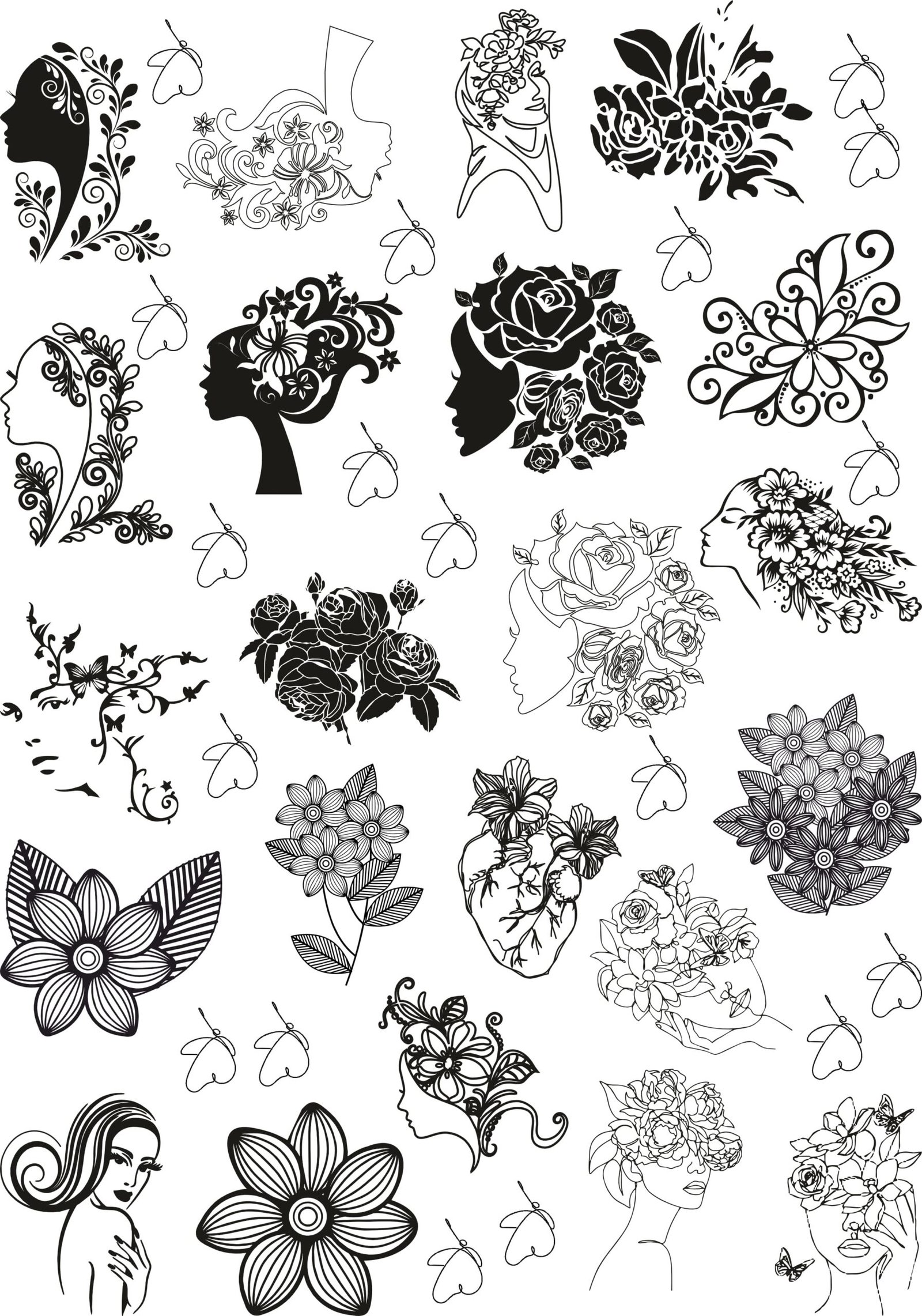 Girls Romantics Faces Collaborate With Flowers | EP Metallic Stickers | Premium Golden, Silver, Copper, & More