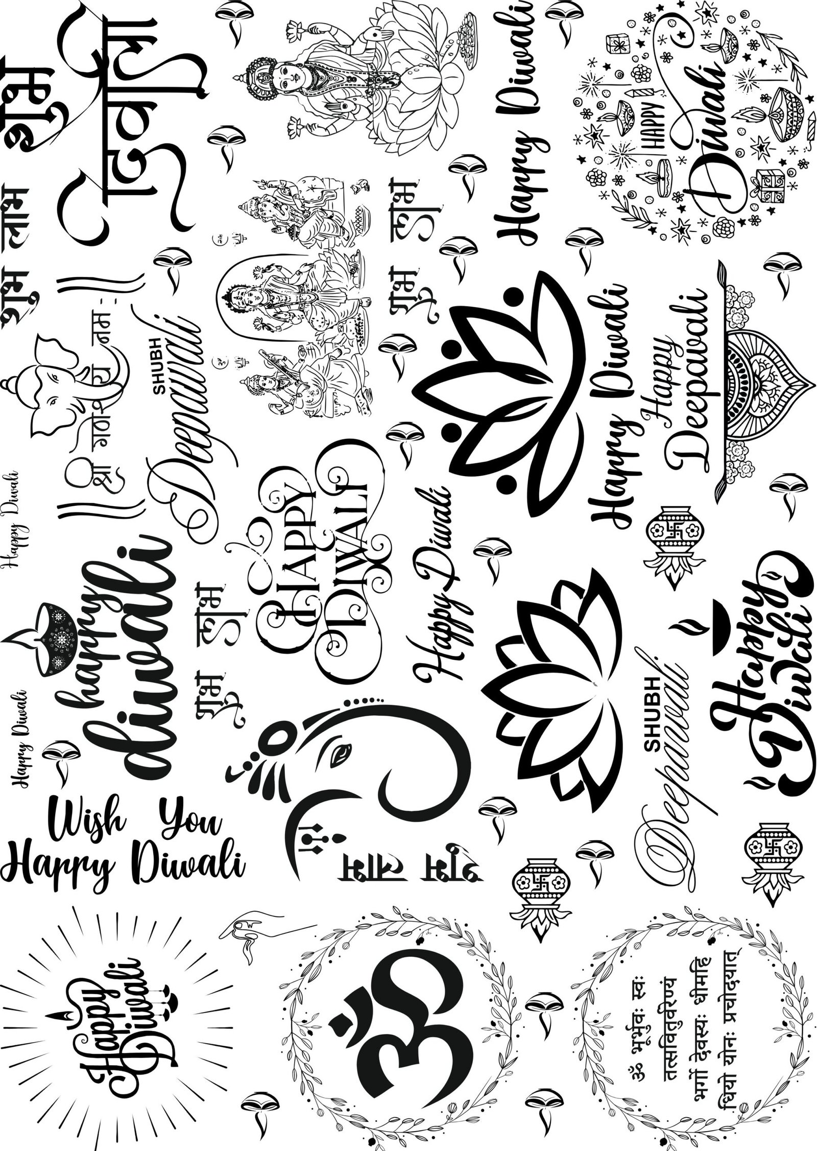 8th Sheets All Diwali EP Metal Stickers – Om, Laxmi Mata, Ganesh, Quotes, & More 💎✨