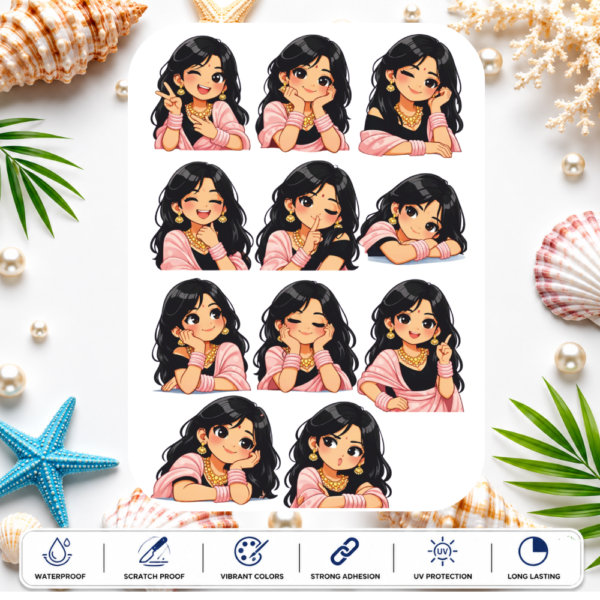 Cute Anime Girl UV DTF Stickers | Kawaii Character Waterproof Transfer Sticker Sheet
