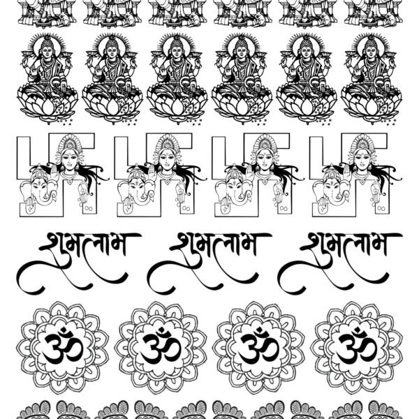 Laxmi-Ganesh, Shubh Labh, Om, & Matacharan Diwali Collection EP Metal Stickers Sheets Rose 90 & 120 Microns✨🔱🕉️📿