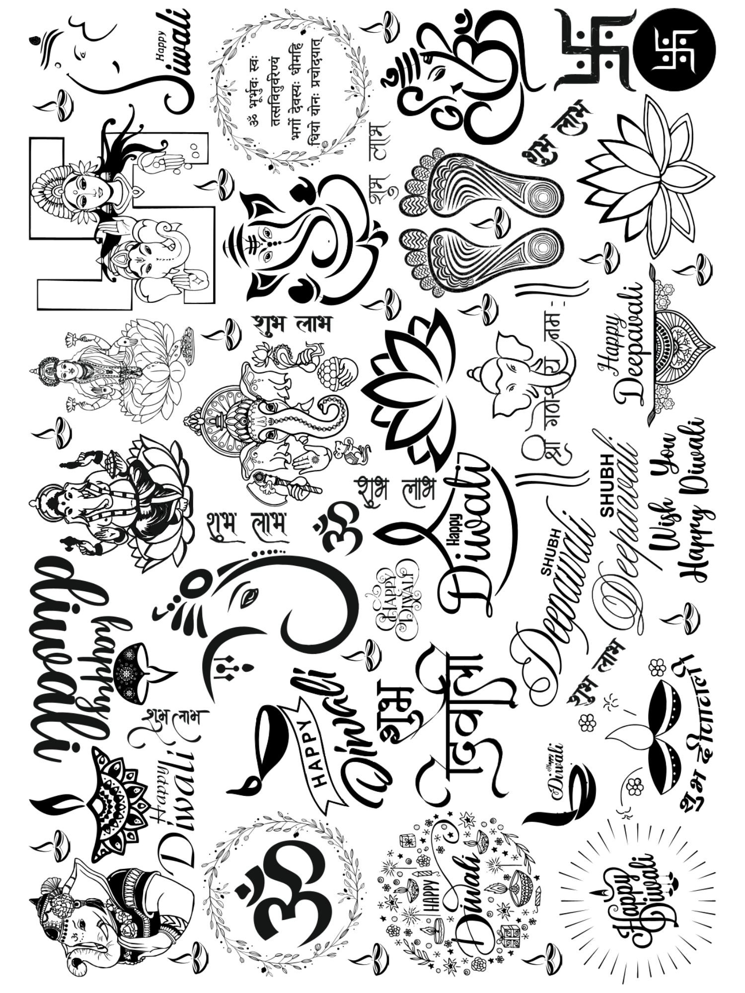 Diwali EP Metal Stickers Sheet Chrome & Black etc... - Festive Of Lights Deepawali Collection🙏🔱