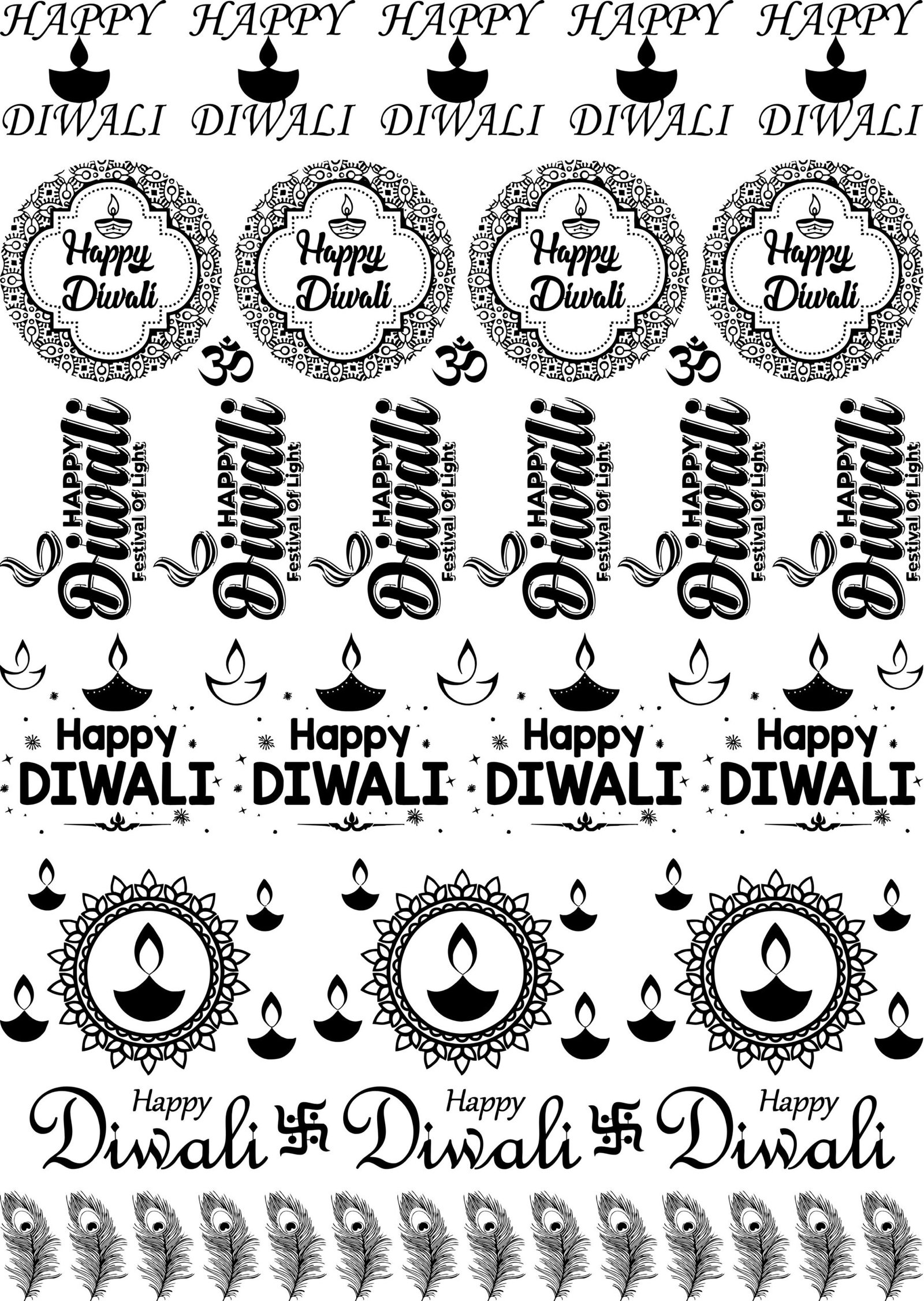 Luxury & Shining EP Metallic Stickers Sheet - Happy Diwali Quotes, God's Stickers, Rangoli & More🪔✨