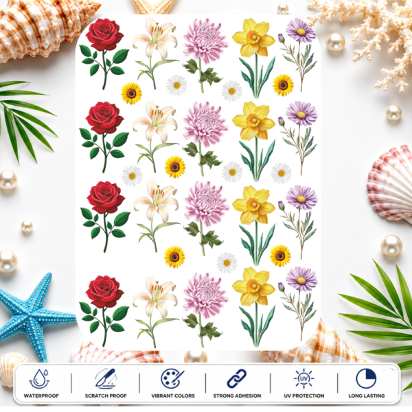 Floral & Name Sticker Sheet – Decorative Flower Patterns and Word Designs