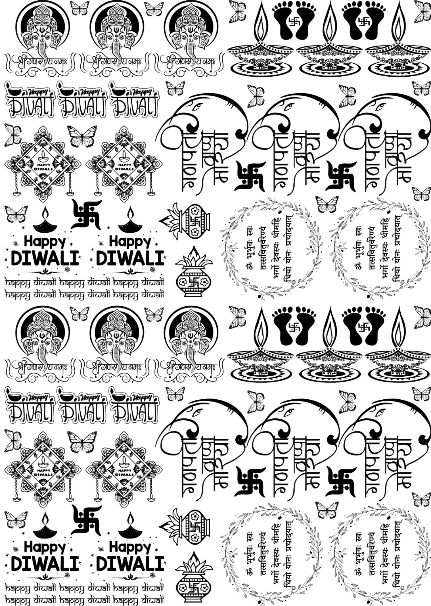 Happy Diwali Electroplated Stickers – Swastik, Matacharan, Mandala Art, Diya & More🪔💫