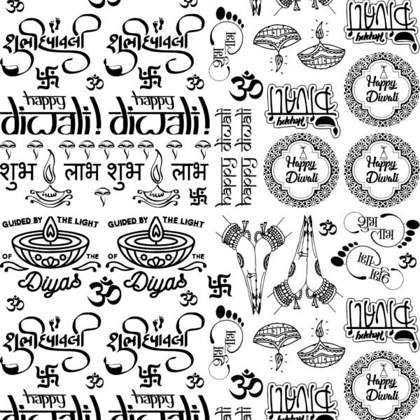 Premium & Luxury Electroplated Metallic Stickers Sheet - All Happy Diwali - Deepawali Quotes 🙏🔱