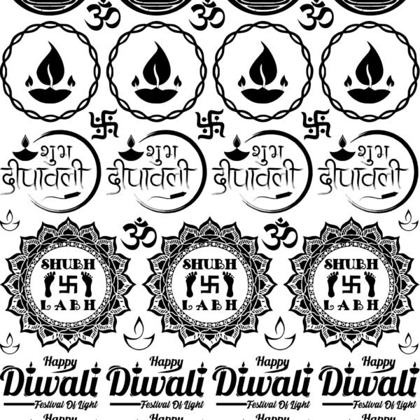 Premium & Luxury Electroplated Metallic Stickers Sheet - Happy Deepawali Quotes, Rangoli, & Diya 🙏🔱