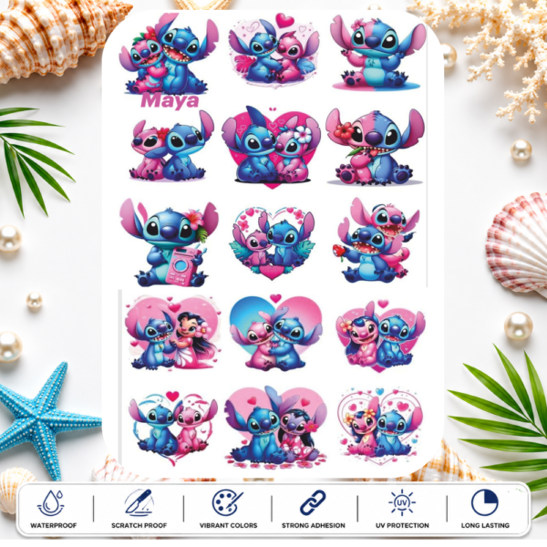 Cute Couple Cartoon UV DTF Stickers | Romantic Love Theme Waterproof Transfer Sticker Sheet