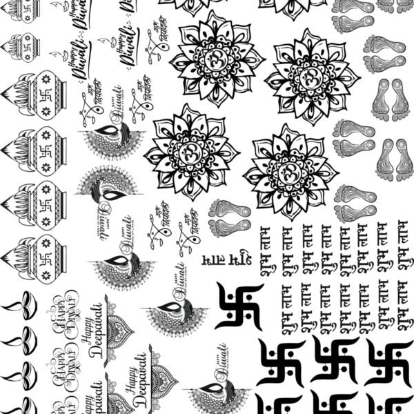 Deepawali Luxury EP Metal Stickers Sheets — Rangoli, Kalash, Swastik & Matacharan