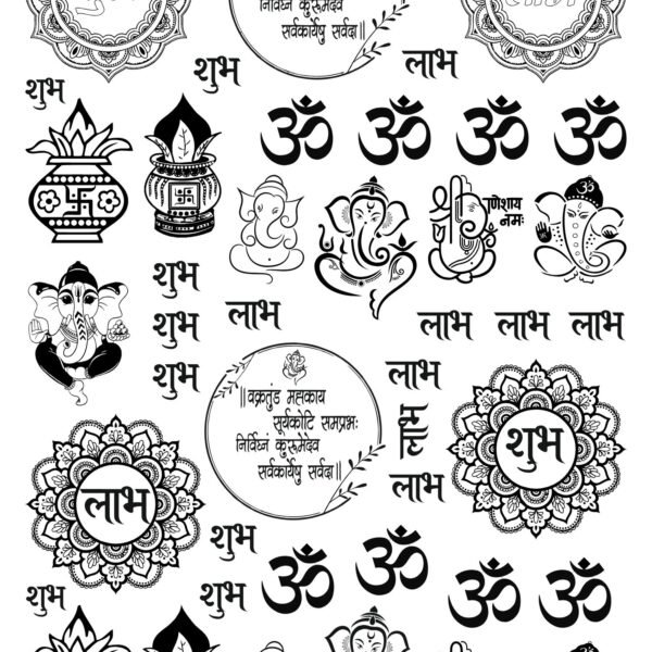 Mantra, Om, Shubh Labh, & Ganesh Diwali Collection EP Metal Stickers Sheets Gold & Silver🕉️📿