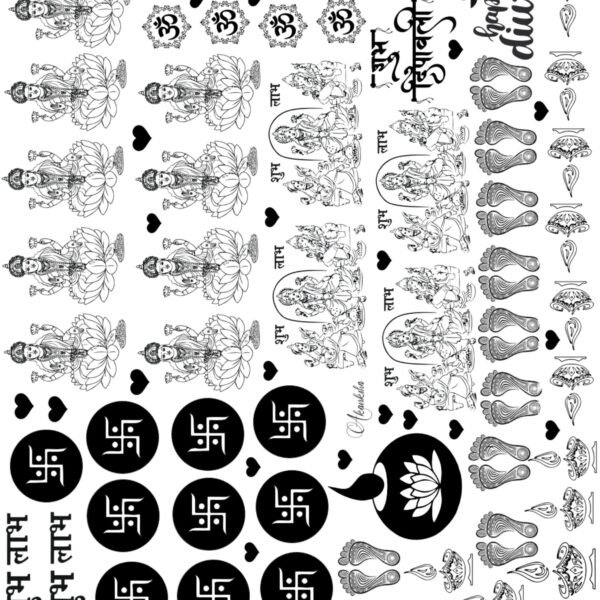 Deepawali Modern EP Metal Stickers Sheets — Diya, Kalash, Shubh Labh, Swastik & Laxmi Ganesh & More.. 🪔🔱