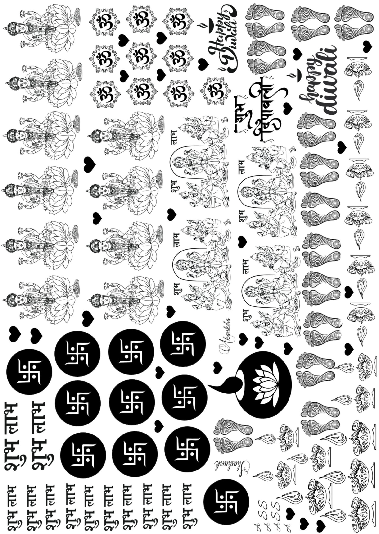 Deepawali Modern EP Metal Stickers Sheets — Diya, Kalash, Shubh Labh, Swastik & Laxmi Ganesh & More.. 🪔🔱