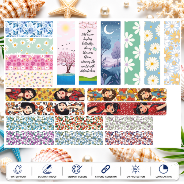 Aesthetic Bookmark Sticker Set | Waterproof Floral, Anime & Nature Bookmarks