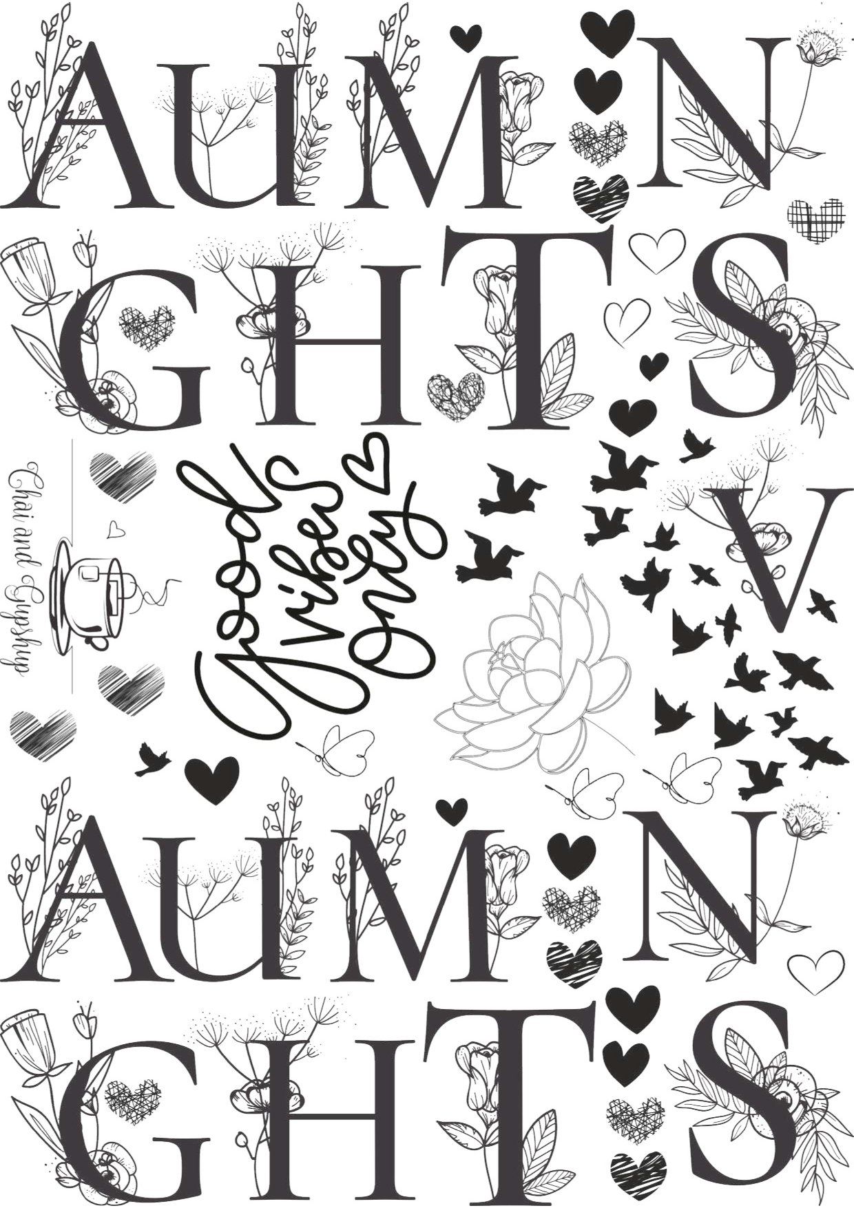 English Alphabets Serif Font With Floral EP Metal Stickers Sheet - Copper & Chrome | High Quality✨