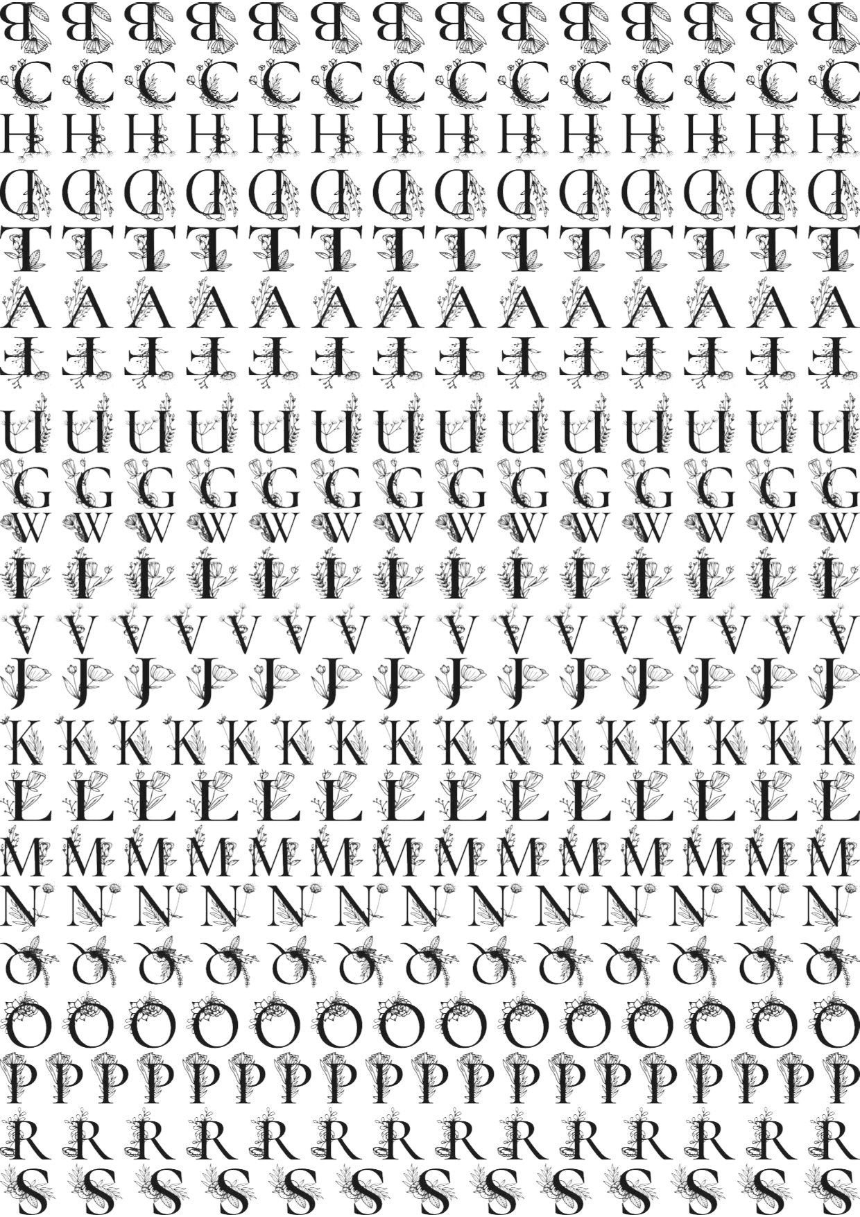 English Alphabets Serif Font With Floral EP Metal Stickers Sheet-5 | Copper & Chrome | High Quality & Fine✨