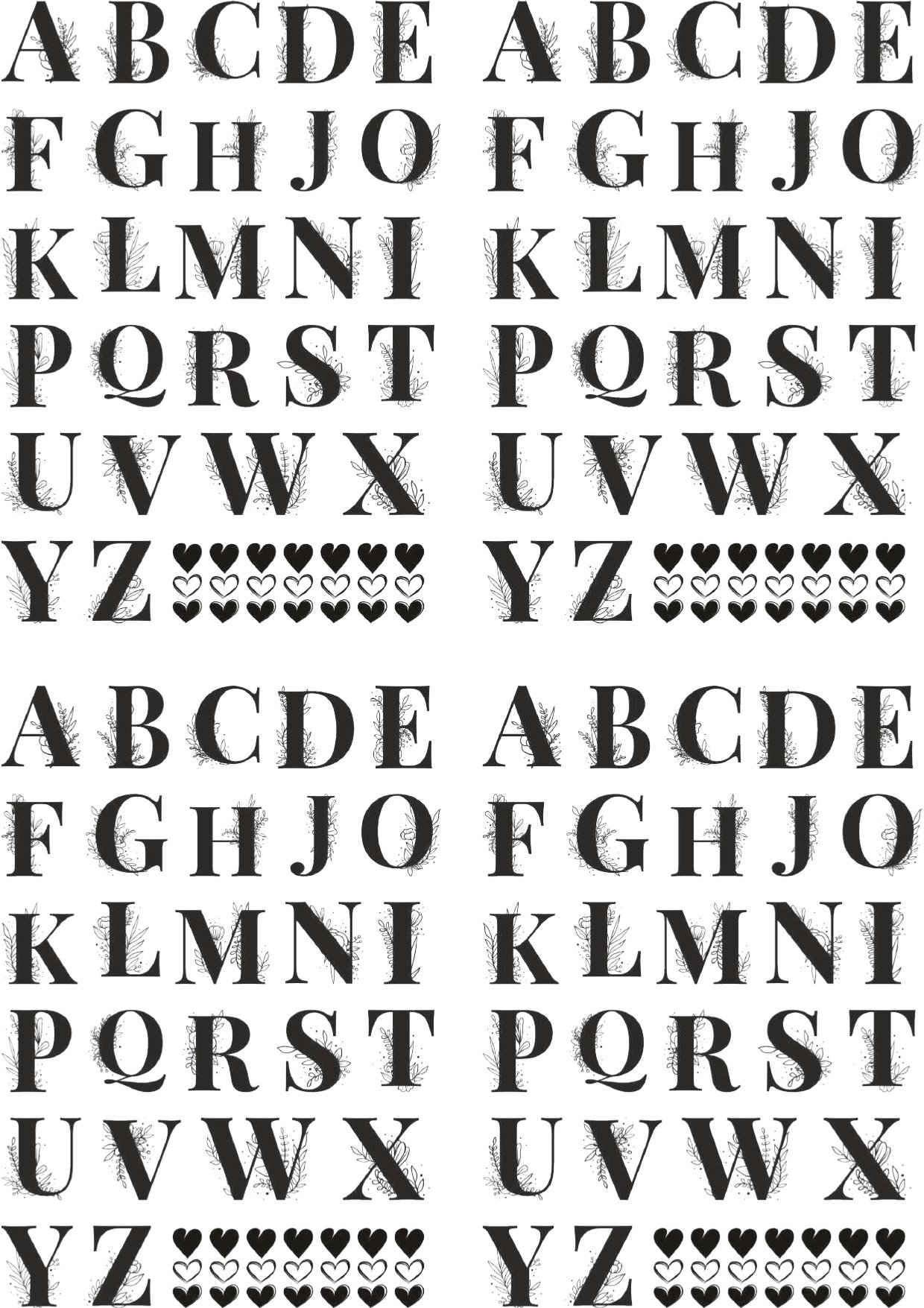 English Alphabets Serif Font With Floral EP Metal Stickers Sheet-6 | Copper & Chrome | High Quality & Fine✨