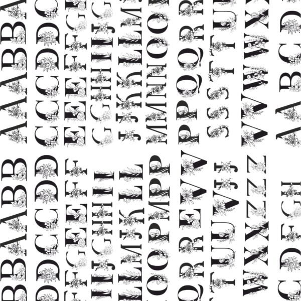 English Alphabets Serif Font With Floral EP Metal Stickers Sheet-7 | Rose Gold & Black | Glossy Finish & Fine✨