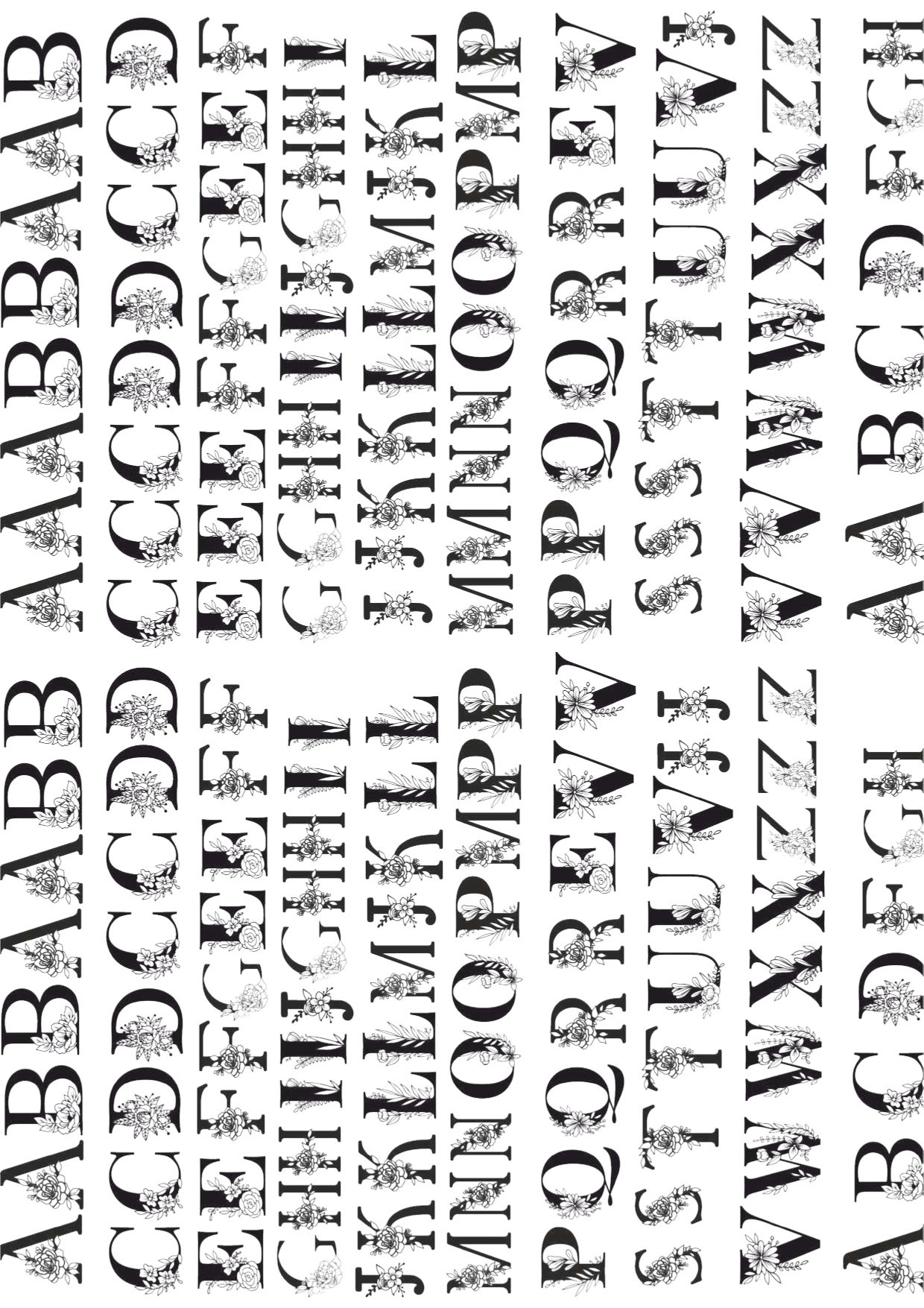 English Alphabets Serif Font With Floral EP Metal Stickers Sheet-7 | Rose Gold & Black | Glossy Finish & Fine✨