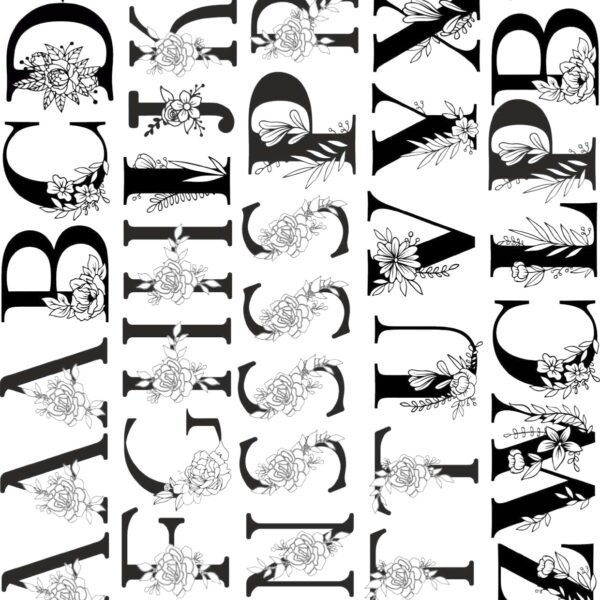 English Alphabets Serif Font With Floral EP Metal Stickers Sheet-4 | Copper & Chrome | High Quality & Glossy✨