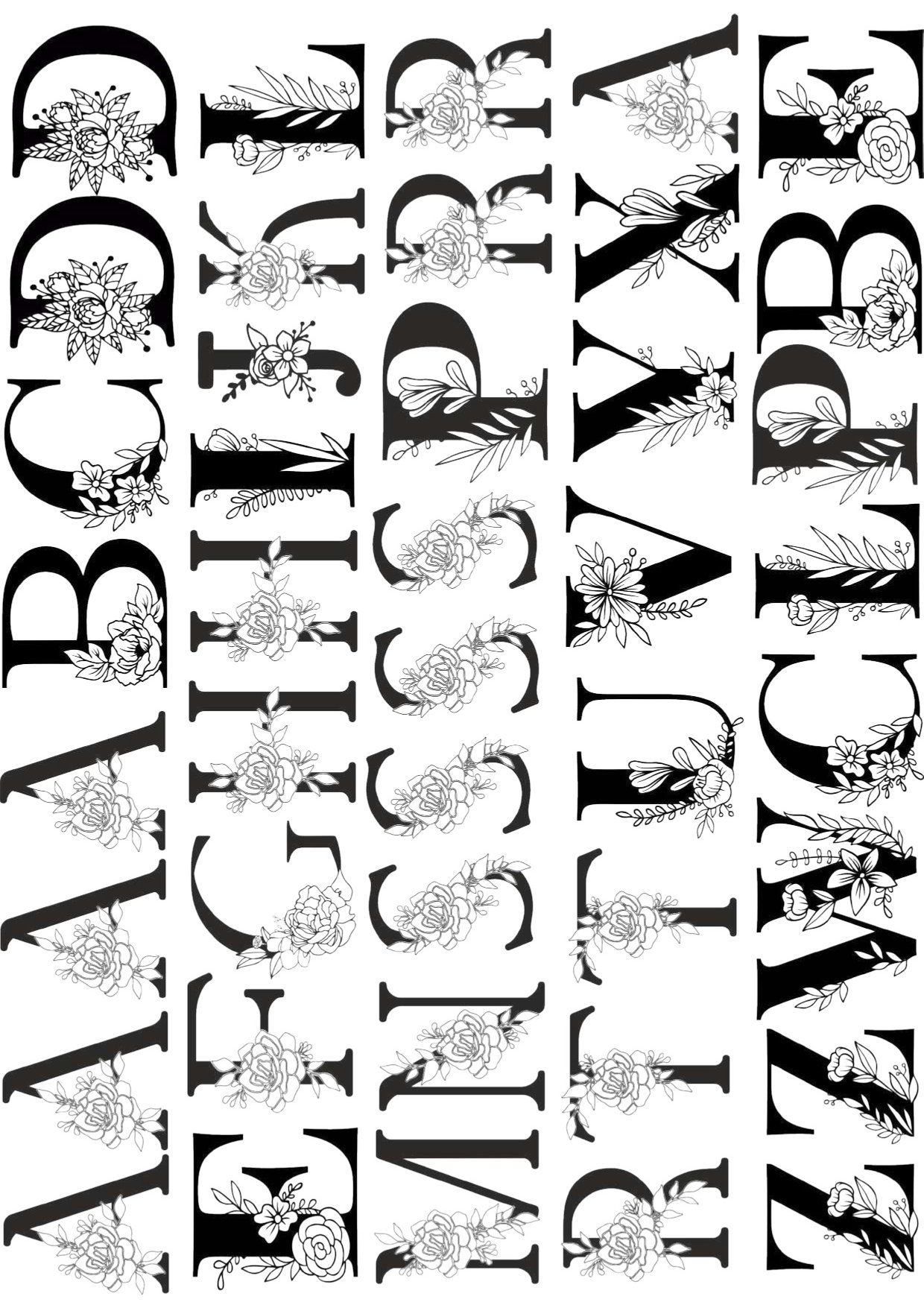 English Alphabets Serif Font With Floral EP Metal Stickers Sheet-4 | Copper & Chrome | High Quality & Glossy✨