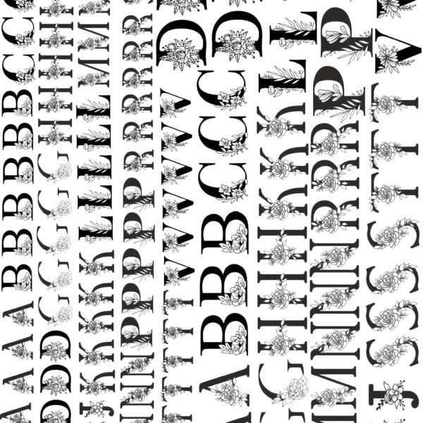 English Alphabets Serif Font With Floral EP Metal Stickers Sheet-9 | Rose Gold & Black | Glossy & Well✨