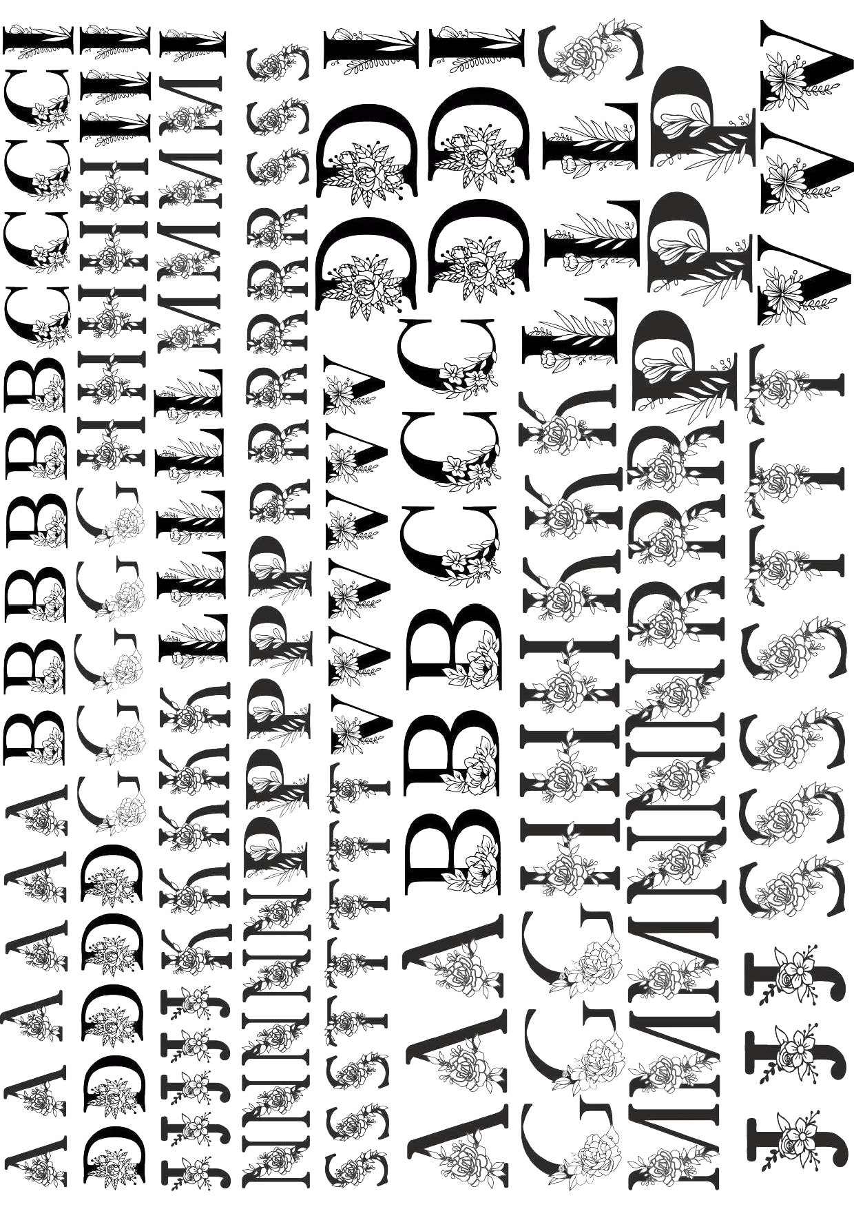 English Alphabets Serif Font With Floral EP Metal Stickers Sheet-9 | Rose Gold & Black | Glossy & Well✨