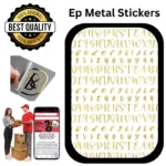 Cursive alphabet EP metal stickers with metallic lettering design