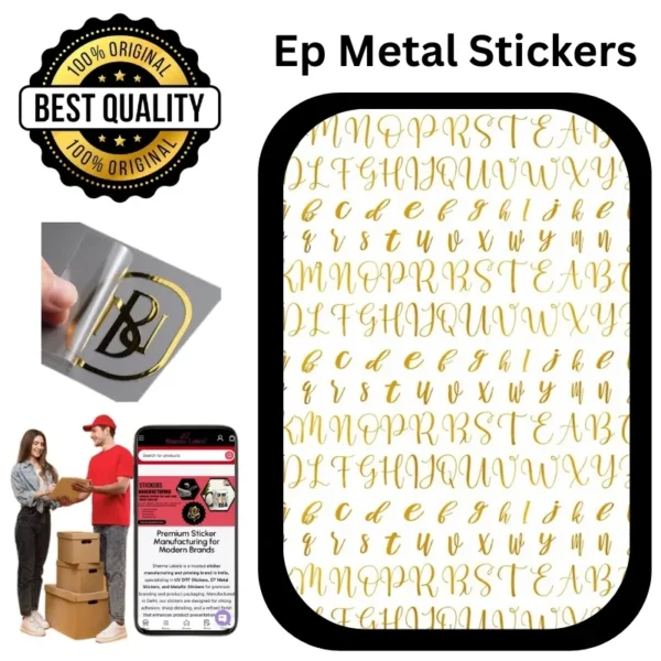 Cursive alphabet EP metal stickers with metallic lettering design