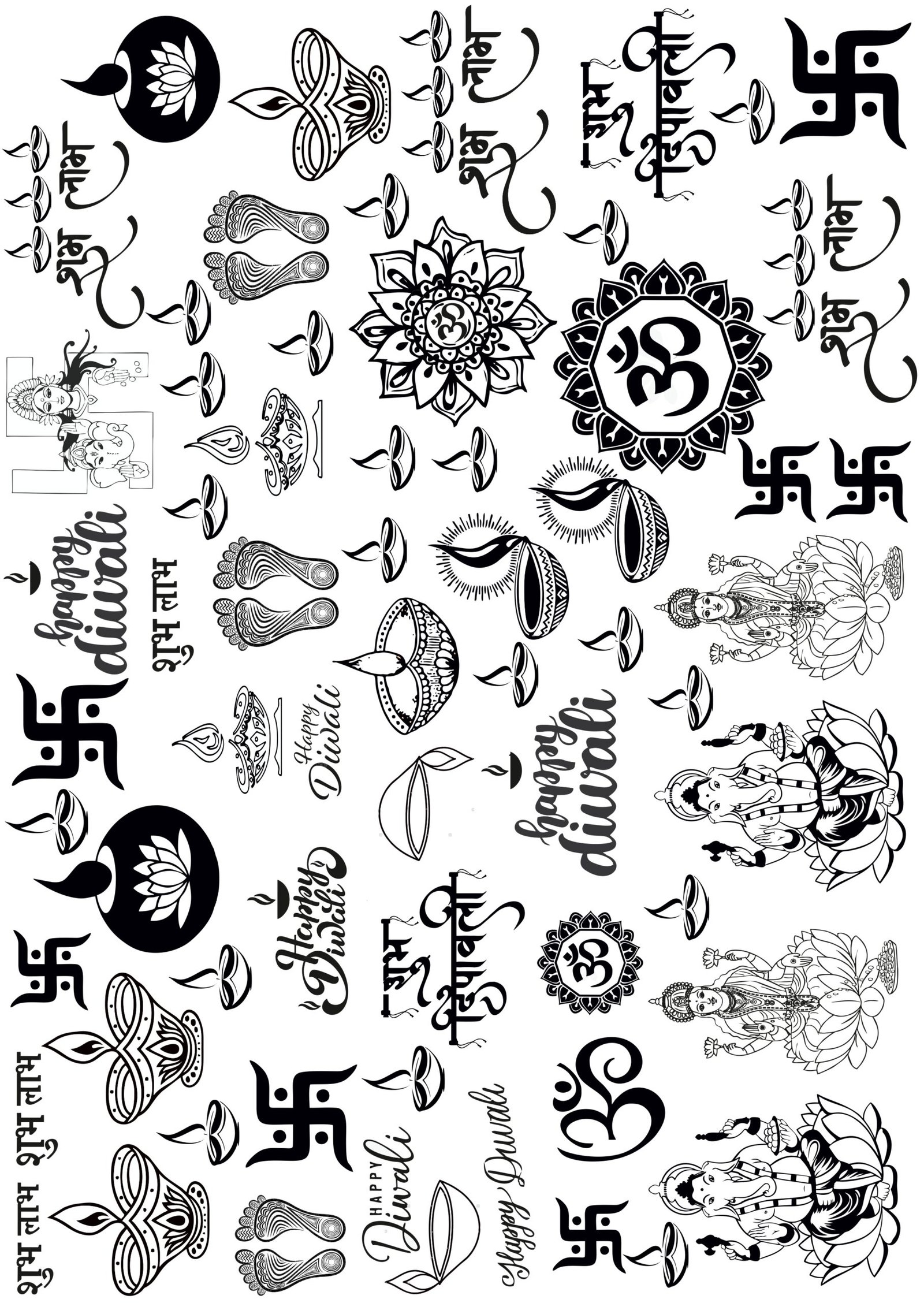 Mata Charandwaar, Diya, Swastik, Om, & Ganesh More EP Metallic Stickers 🛕📿