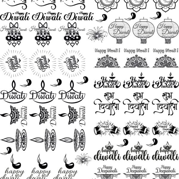 Diya, Happy Diwali, Rangoli & Shubh Diwali – EP Metallic Gold & Silver Stickers Sheet 🕉️🔱