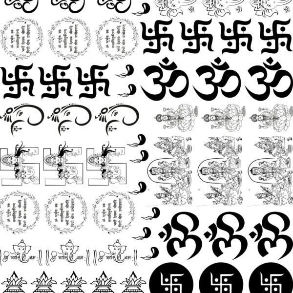 Deepawali EP Metal Stickers – Swastik, Diya, Om, Ganesh & Kalash In Copper, Black, & Rose Gold🎇🎉