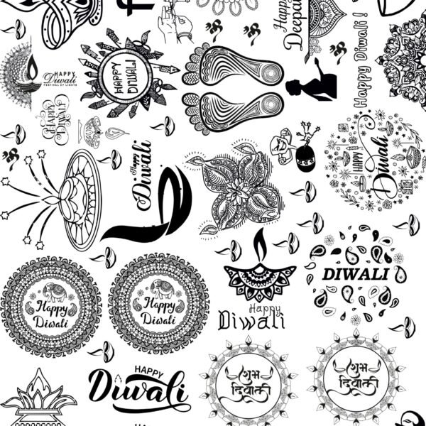 All Diwali EP Metal Stickers – Diya, Rangoli, Swastik, Quotes, & More Finish Glossy & Shining✨🪔