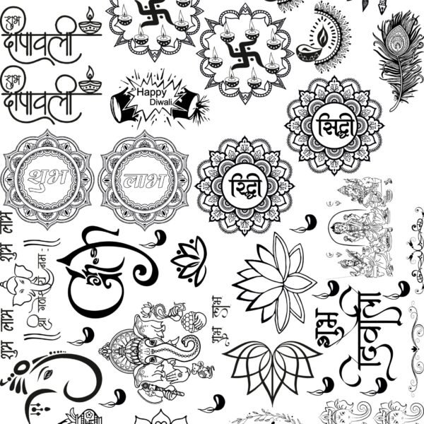 2nd All Diwali EP Metal Stickers – Diya, Rangoli, Swastik, Quotes, & More ✨🪔