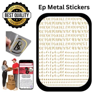 Handwritten alphabet EP metal stickers with metallic lettering design