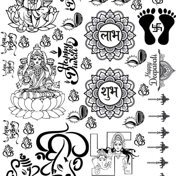 3rd Sheets All Diwali EP Metal Stickers – Mata Charan, Rangoli, Swastik, OM, & More💫🎉