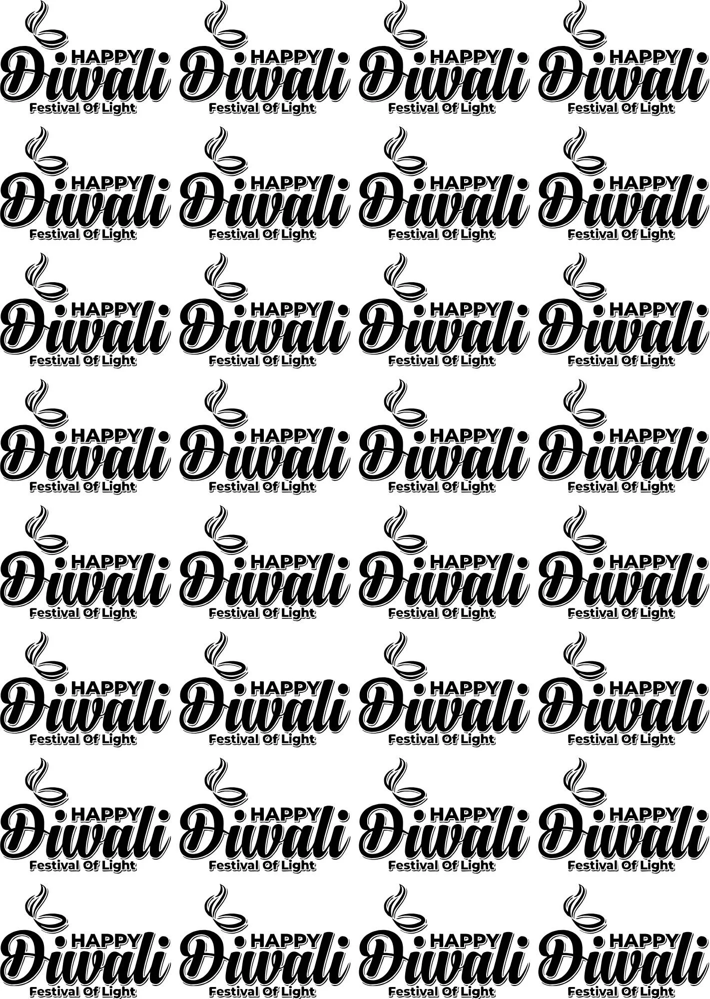 Happy Diwali Texts In Bold Unique Single Design Sticker Sheet – Perfect for Labels & Branding🎉🎊🕉️📿